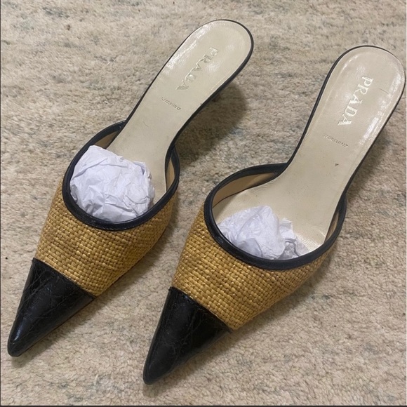 Prada Shoes - Prada Rattan Kitten Heel